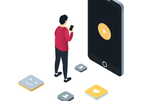 OTT 2024 trends - digitalization of Baby Boomers. Graphic with men, mobile screen, video platform